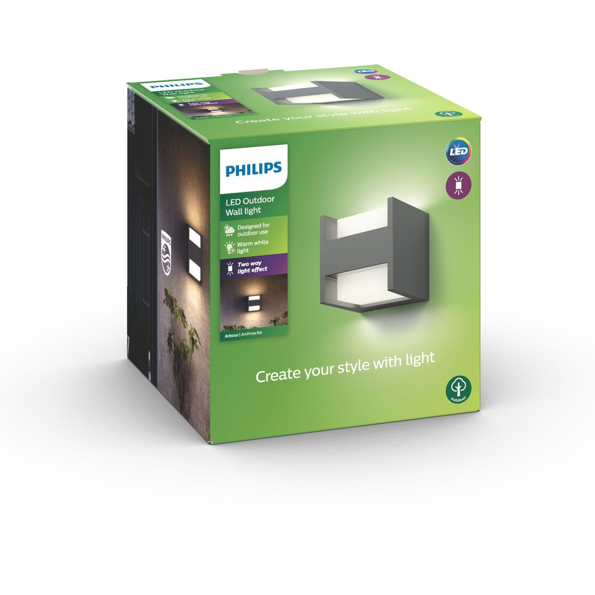 Philips - Arbor Wall Lantern Anthracite 2x4.5W