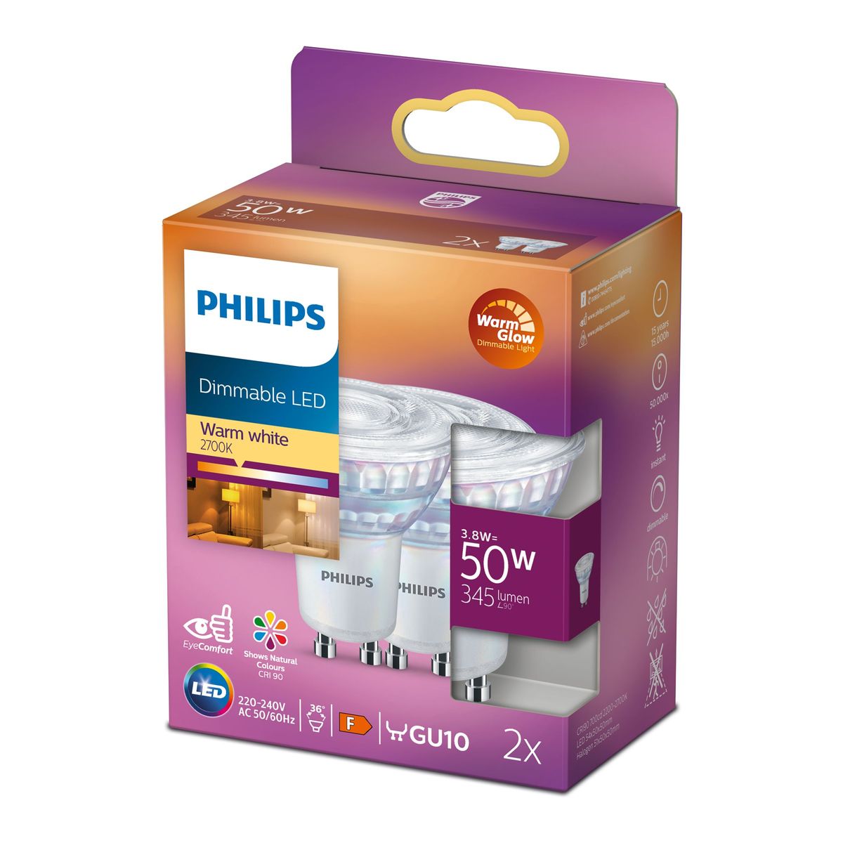 Philips - LED CLA 50W GU10 C90 WW 36D WGD 2ST6