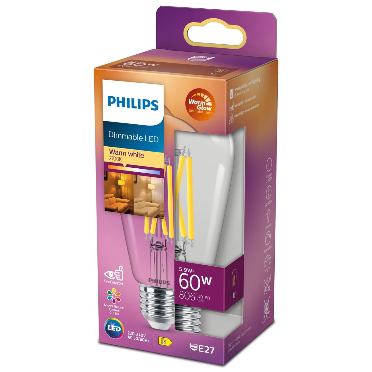 Philips - LED Classic 60W ST64 E27 CL WGD90 SRT4