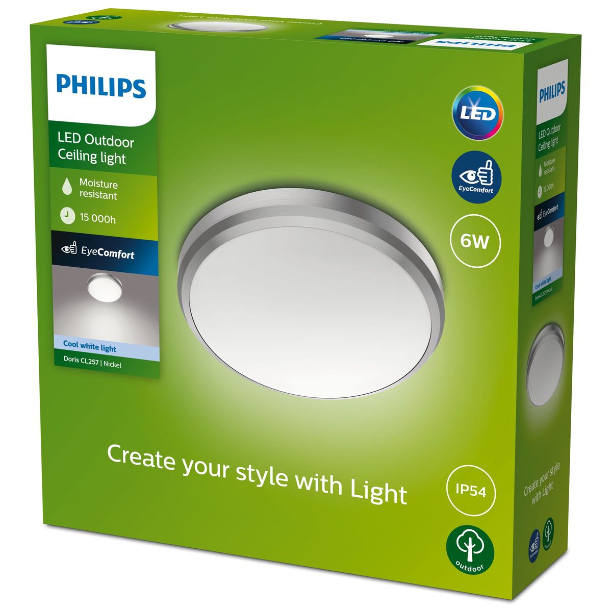 Philips - Doris Plafond 6W 40K Nickel IP54 HV