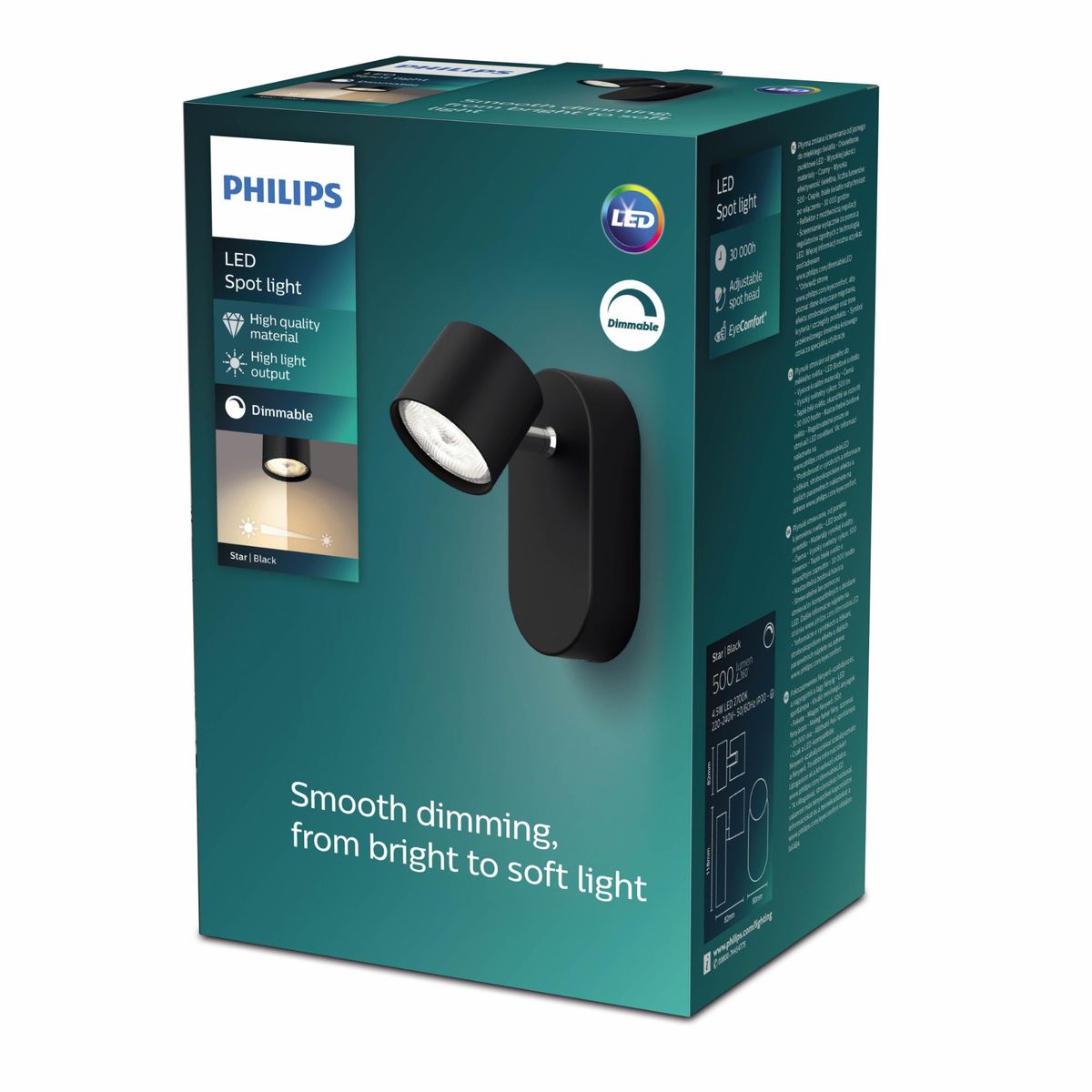 Philips - STAR single spot black 1x4.5W SELV Dim