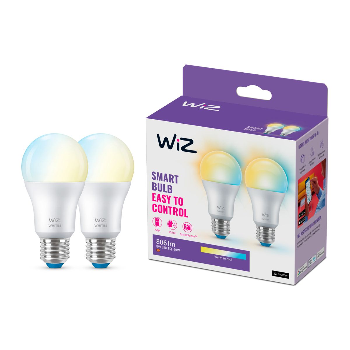 Philips-Wi-Fi Ble 60W A60 E27 827-65 TW 2PF/6