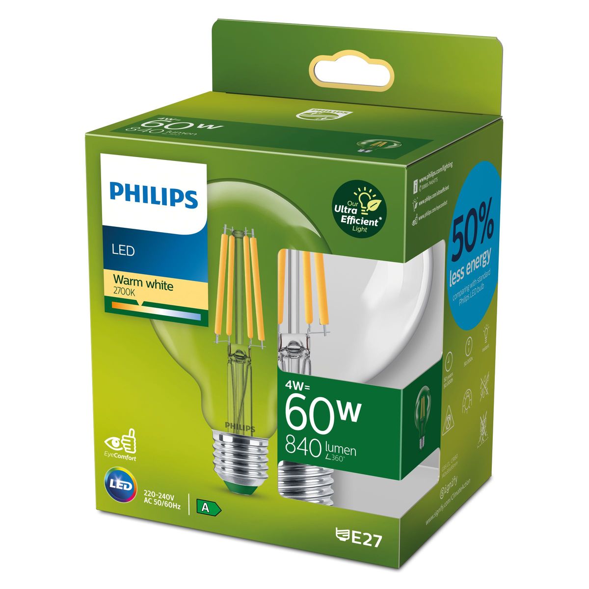 Philips - LED CLA 60W G95 E27 2700K CL UE SRT4
