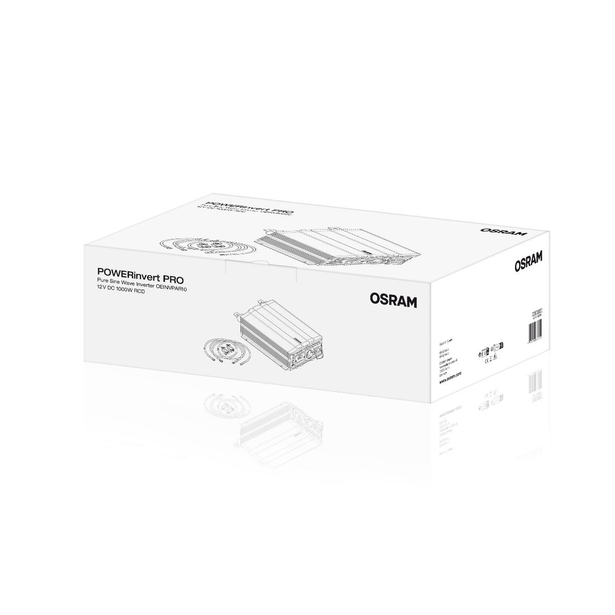 Onduleur d'onde sinusoïdale Pure Osram 12V DC 1000W RCD
