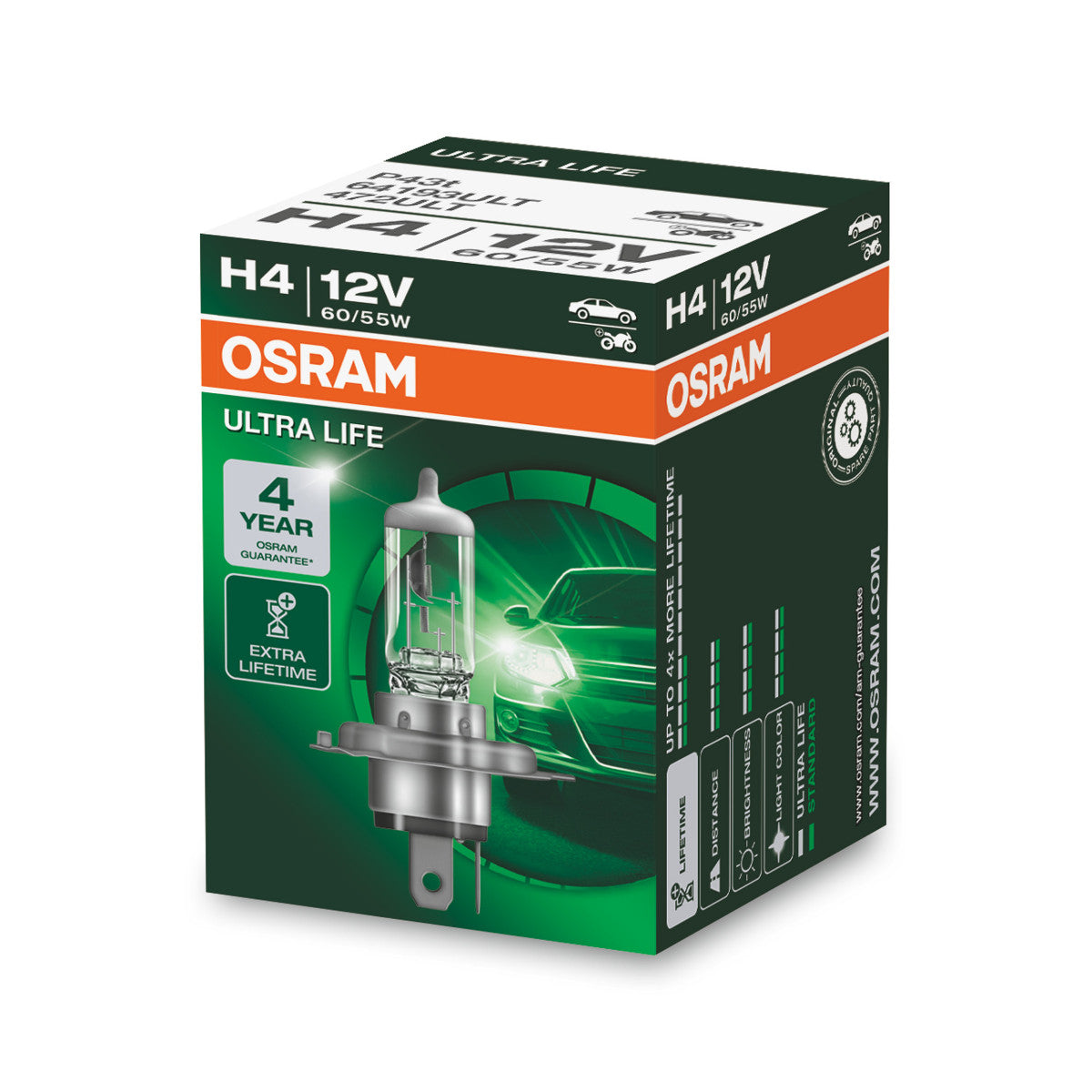 Osram Ultra Life - H4 HalogoGe Headlight Lampe - Boîte de pliage