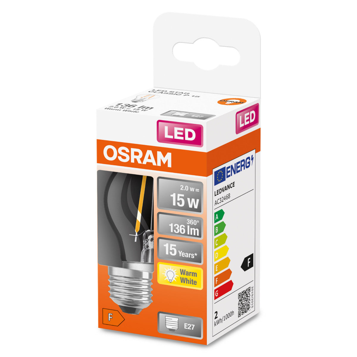 OSRAM LED-LAMPA RUND KLAR (15) E27 VARMVIT