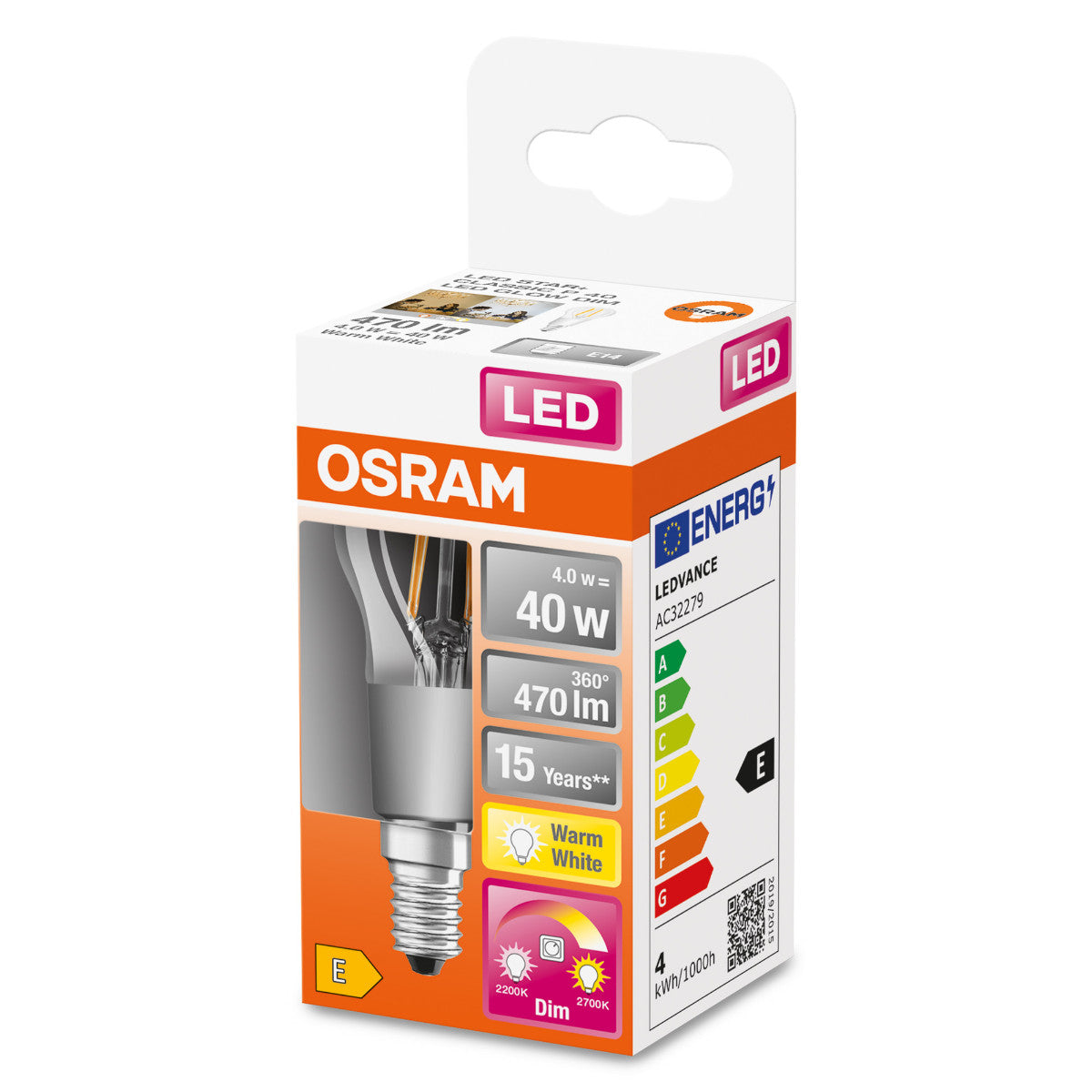 OSRAM LED-LAMPA RUND KLAR (40) E14 DIM Glowdim