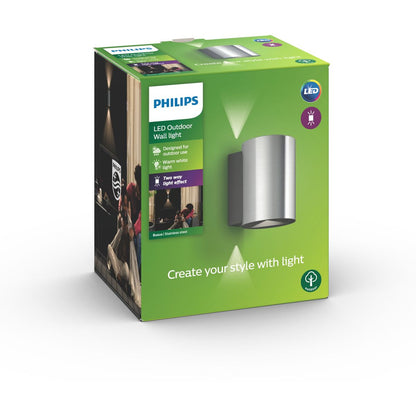 Philips - Lanterne murale Buxus Inox 2x4.5w Selv