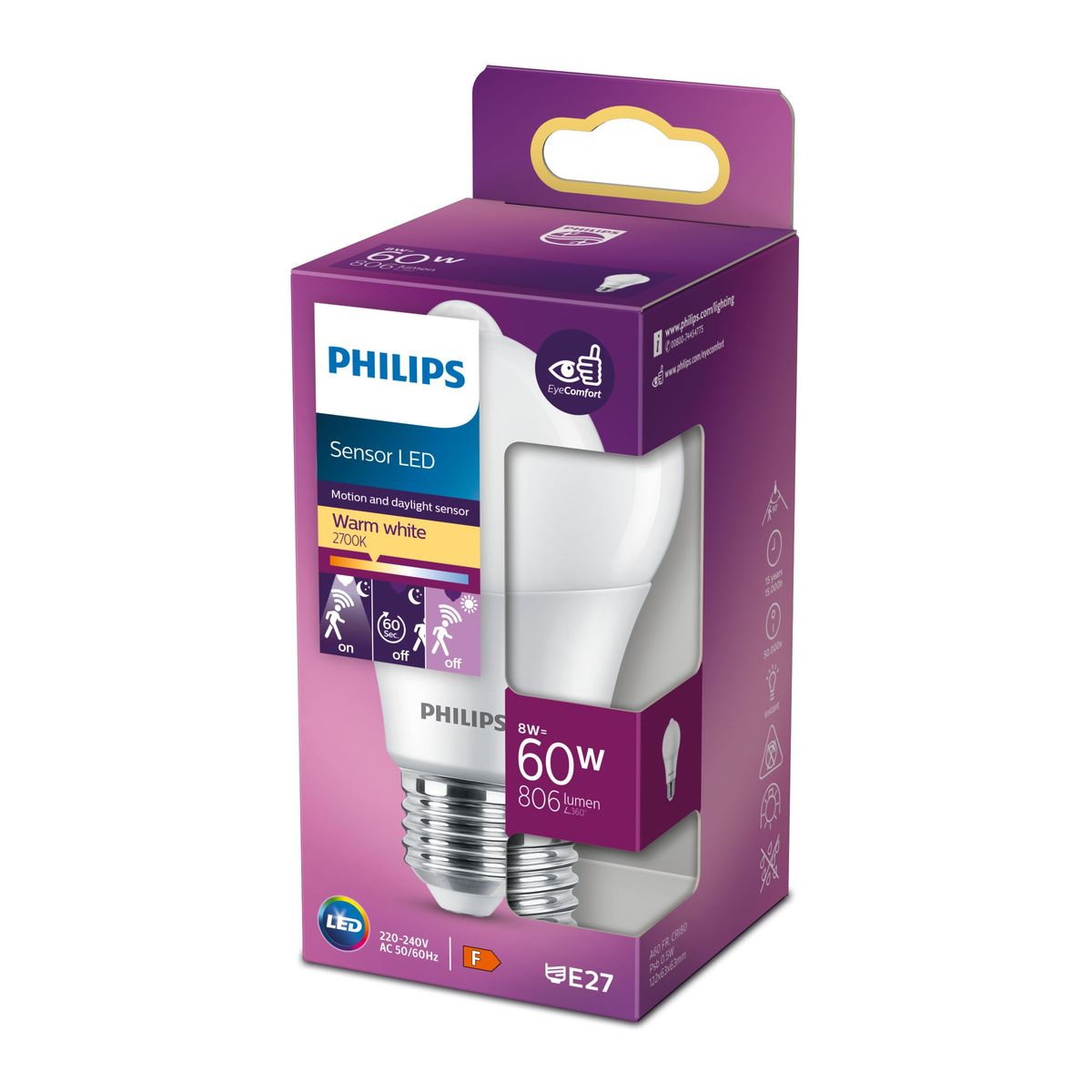 Philips - Capteur LED 60W A60 E27 WW FR ND 1SRT4