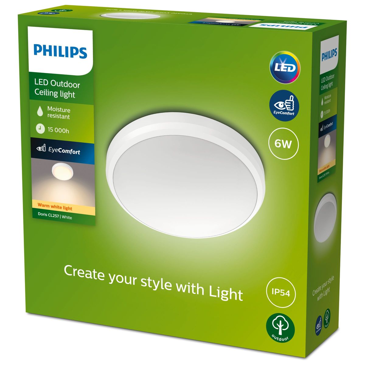 Philips - Doris Plafond 6W 27K blanc IP54 HV