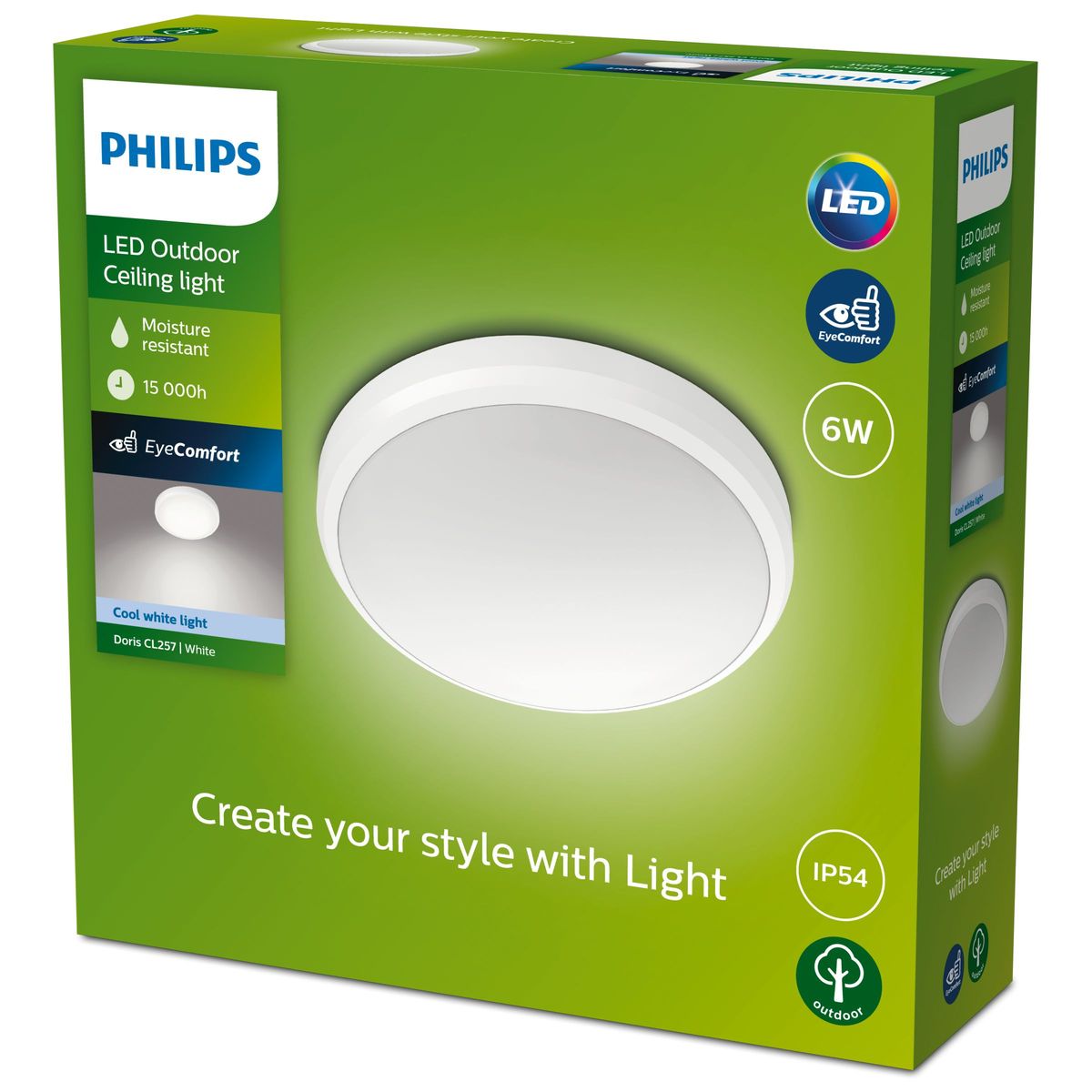 Philips - Doris Plafond 6W 40K blanc IP54 HV