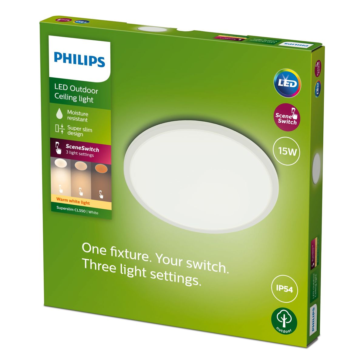 Philips - Plafond superslim SSW 15W 27K blanc IP54