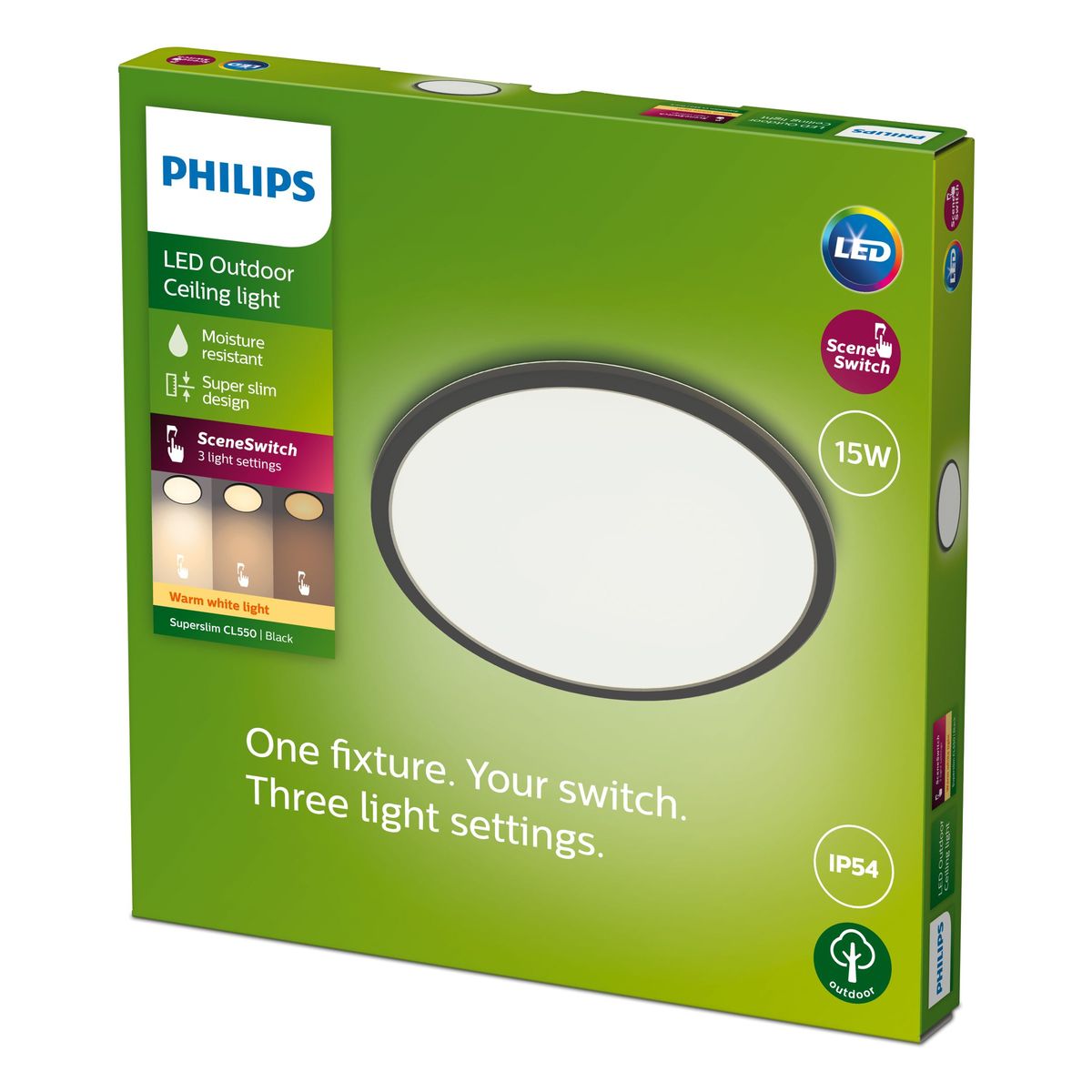 Philips - Plafond superslim SSW 15W 27K Black IP54
