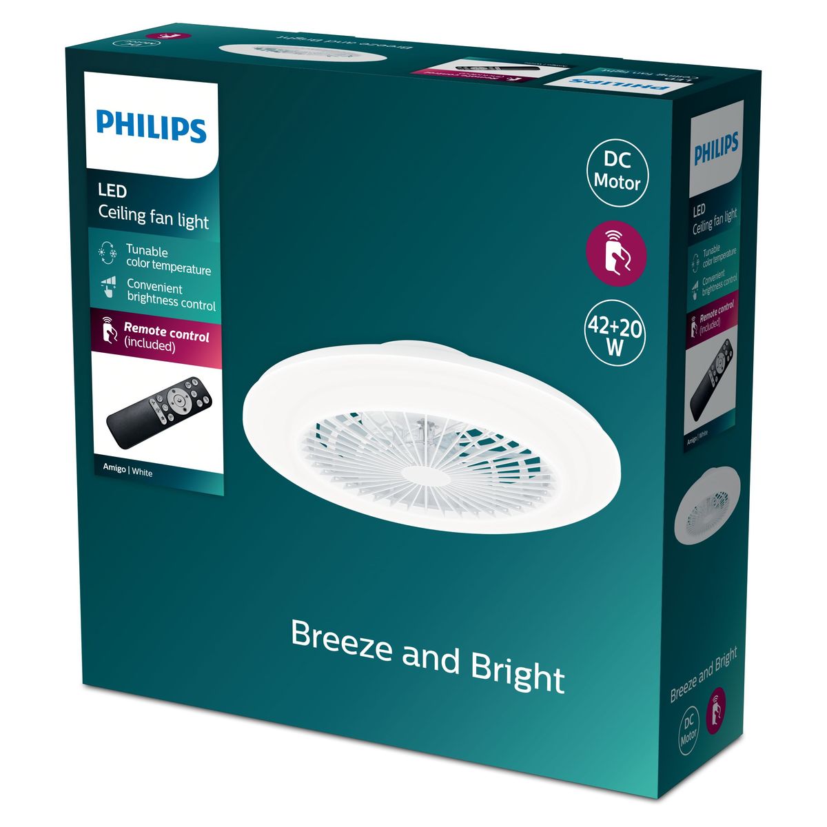 Philips - Amigo Flat Fan Plafond Ir Rd 25W + 60W WH