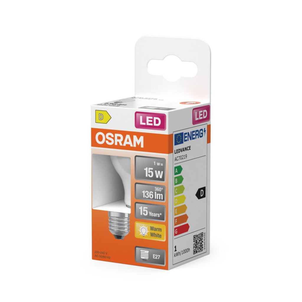 Ampoules LED OSRAM rondes mates (15) E27 blanc chaud | 1 W