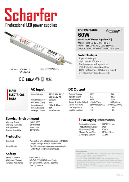 Transformateur 230V AC à 24V DC 60W