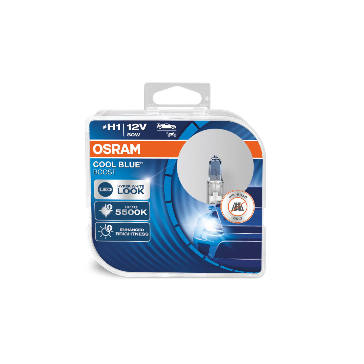 OSRAM COOL BLUE BOOST - Ampoule de phare halogène H1 tout-terrain - PACK DE 2