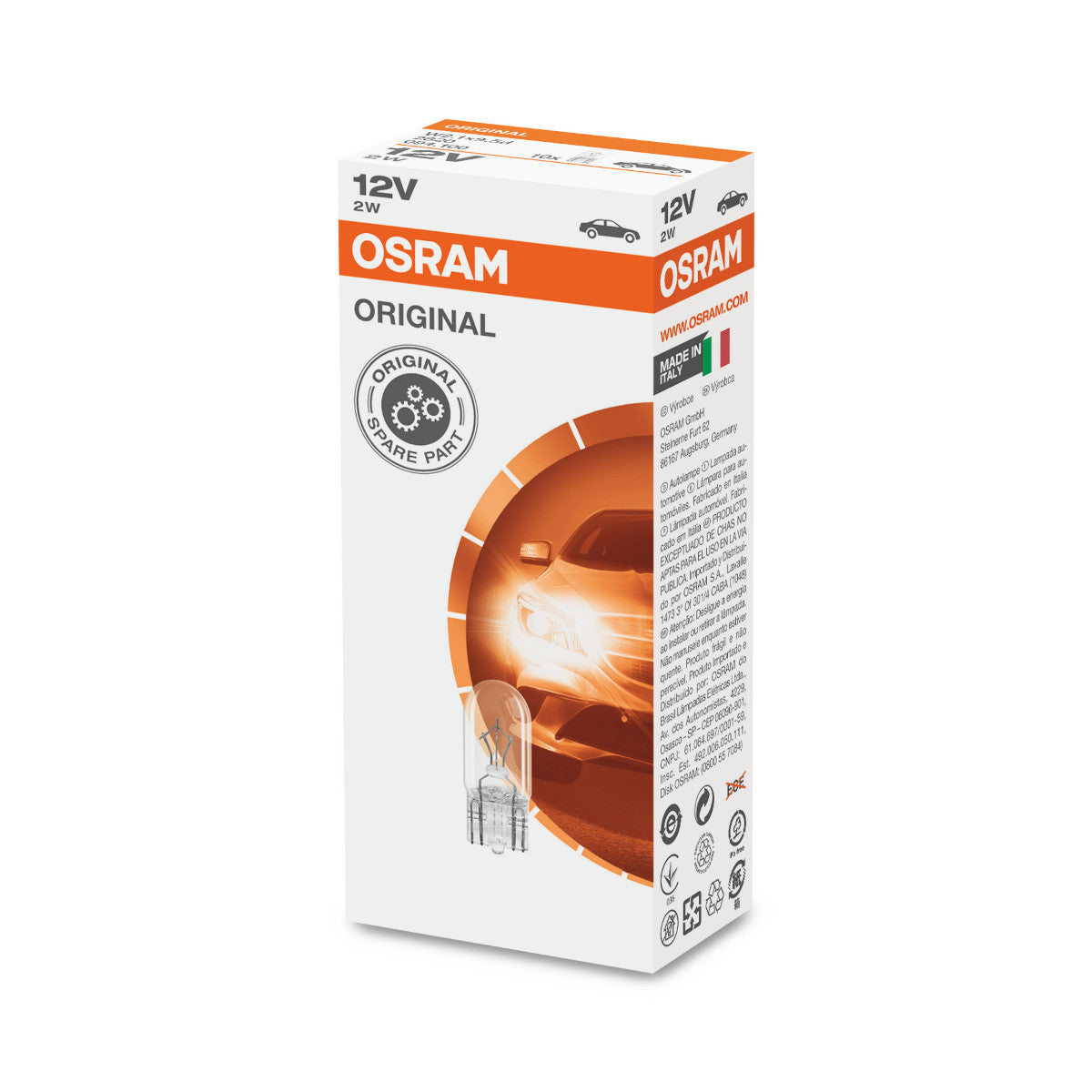 OSRAM ORIGINAL - CULOT À OREILLES - 2 W - 12 V - W2.1x9.5d - Ampoule auxiliaire