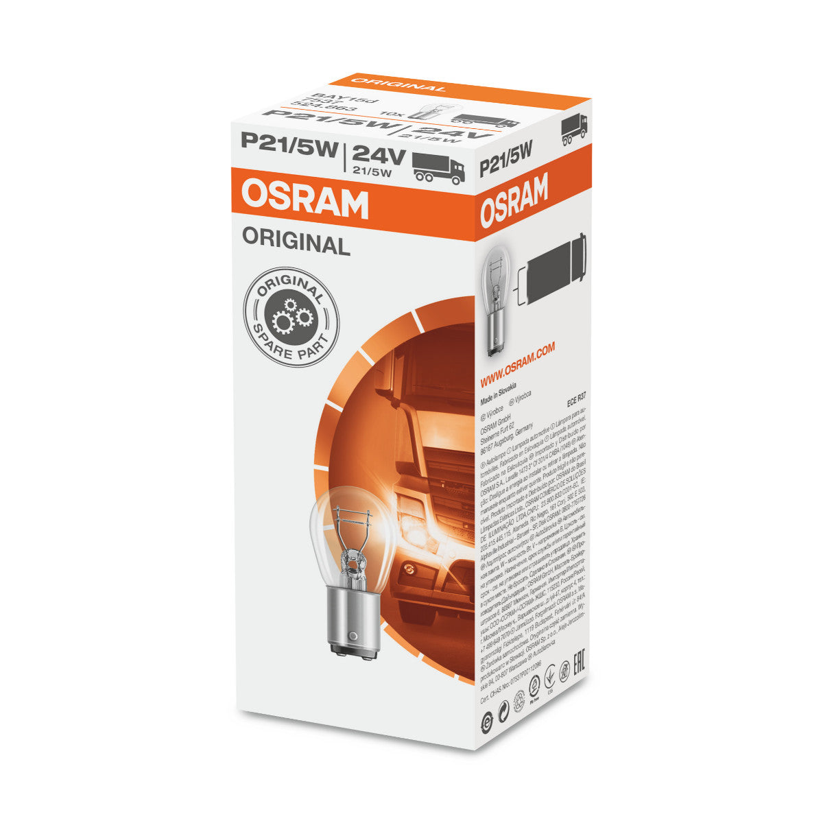 OSRAM ORIGINAL - BASE MÉTALLIQUE - Ampoule supplémentaire P21-5W - BAY15d - 24V