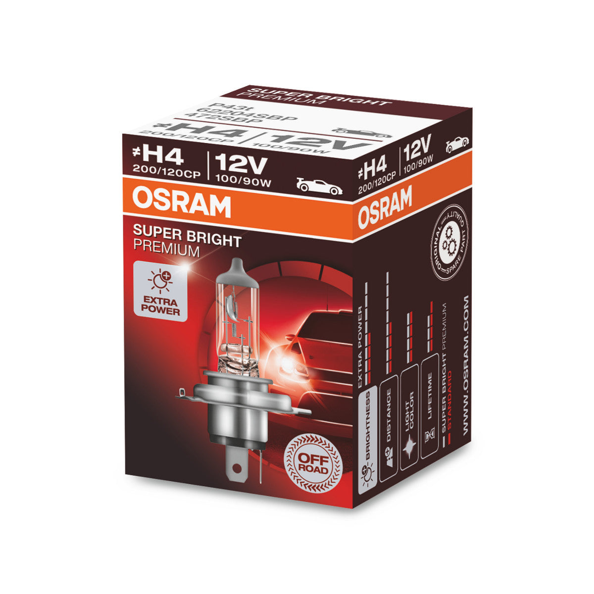 OSRAM SUPER BRIGHT PREMIUM - SUPER BRIGHT - Tout-terrain H4 - Ampoule de phare halogène P43t