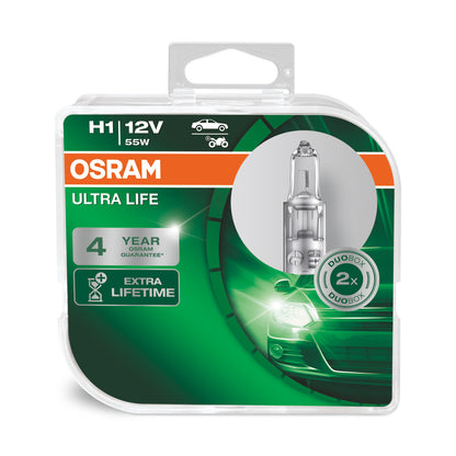 OSRAM ULTRA LIFE - Ampoule de phare halogène H1 - Boite Duo