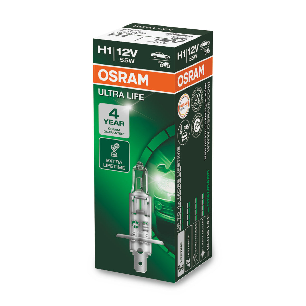 OSRAM ULTRA LIFE - Ampoule de phare halogène H1 - Boîte pliable