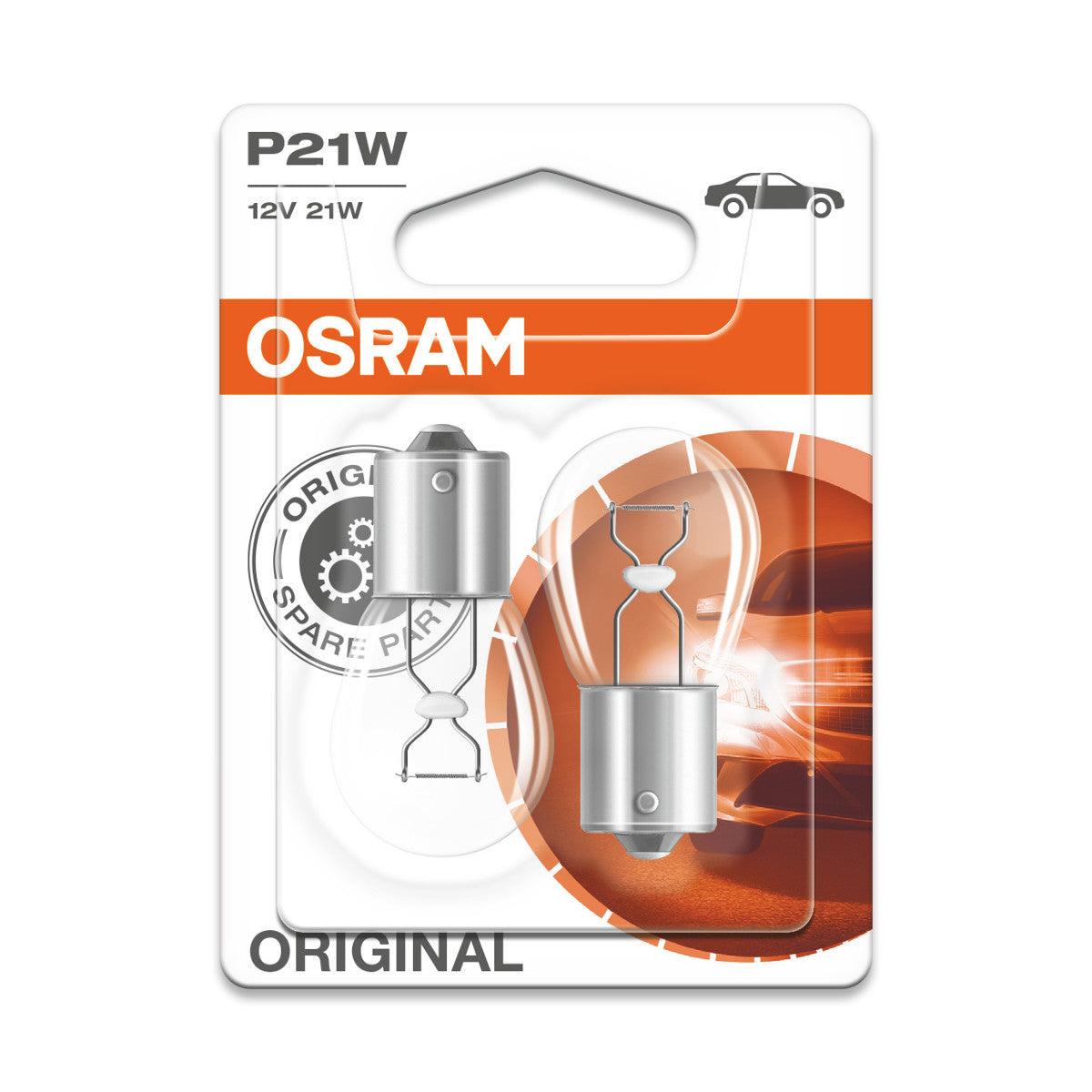 OSRAM ORIGINAL - BASE EN MÉTAL - Ampoule supplémentaire P21W, paquet de 2