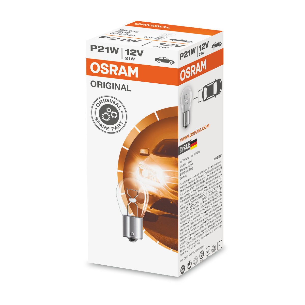 OSRAM ORIGINAL - BASE MÉTALLIQUE - P21W - Ampoule supplémentaire 12V 1-pack